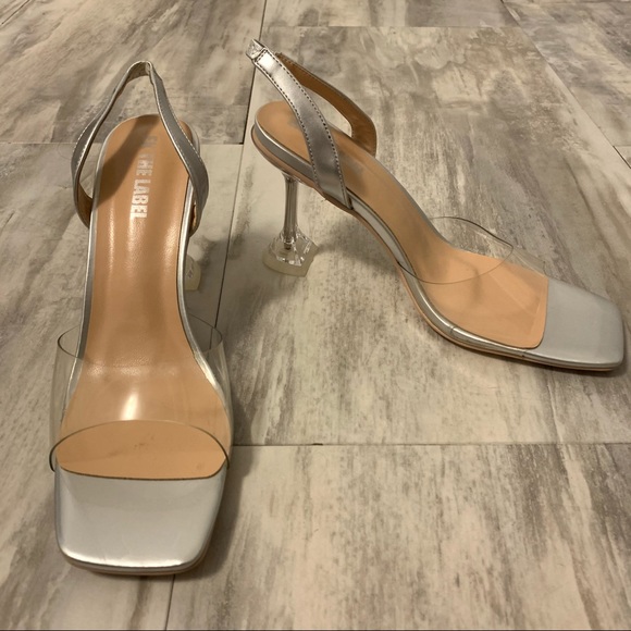 EK THE LABEL Square Toe Silver Flared Heels - Picture 3 of 9